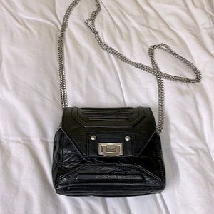 BCBGMAXAZRIA black leather bag with long double chain